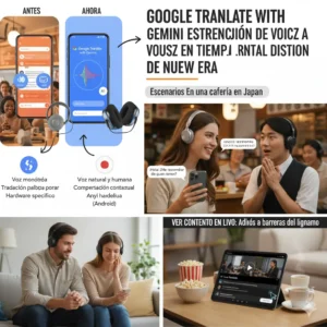 Interfaz de Google Translate con Gemini realizando traducción de voz en tiempo real