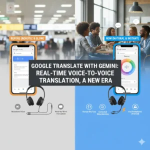 Interfaz de Google Translate con Gemini realizando traducción de voz en tiempo real
